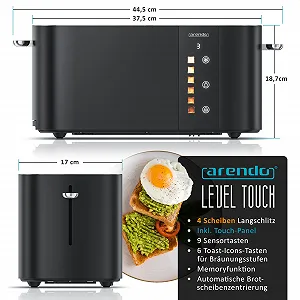 Тостер Arendo Level Touch 4-скибовий з довгим слотом Нержавіюча сталь synthetic.ua - Фото 1
