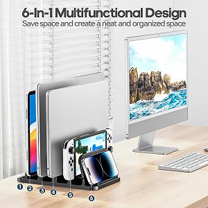 Подставка для ноутбука вертикальная KDD с 4 слотами и гравитационным замком, 6 в 1, для MacBook/Surface/Samsung/HP/Dell/Book/Tablet/Switch и телефона synthetic.ua - Фото 1