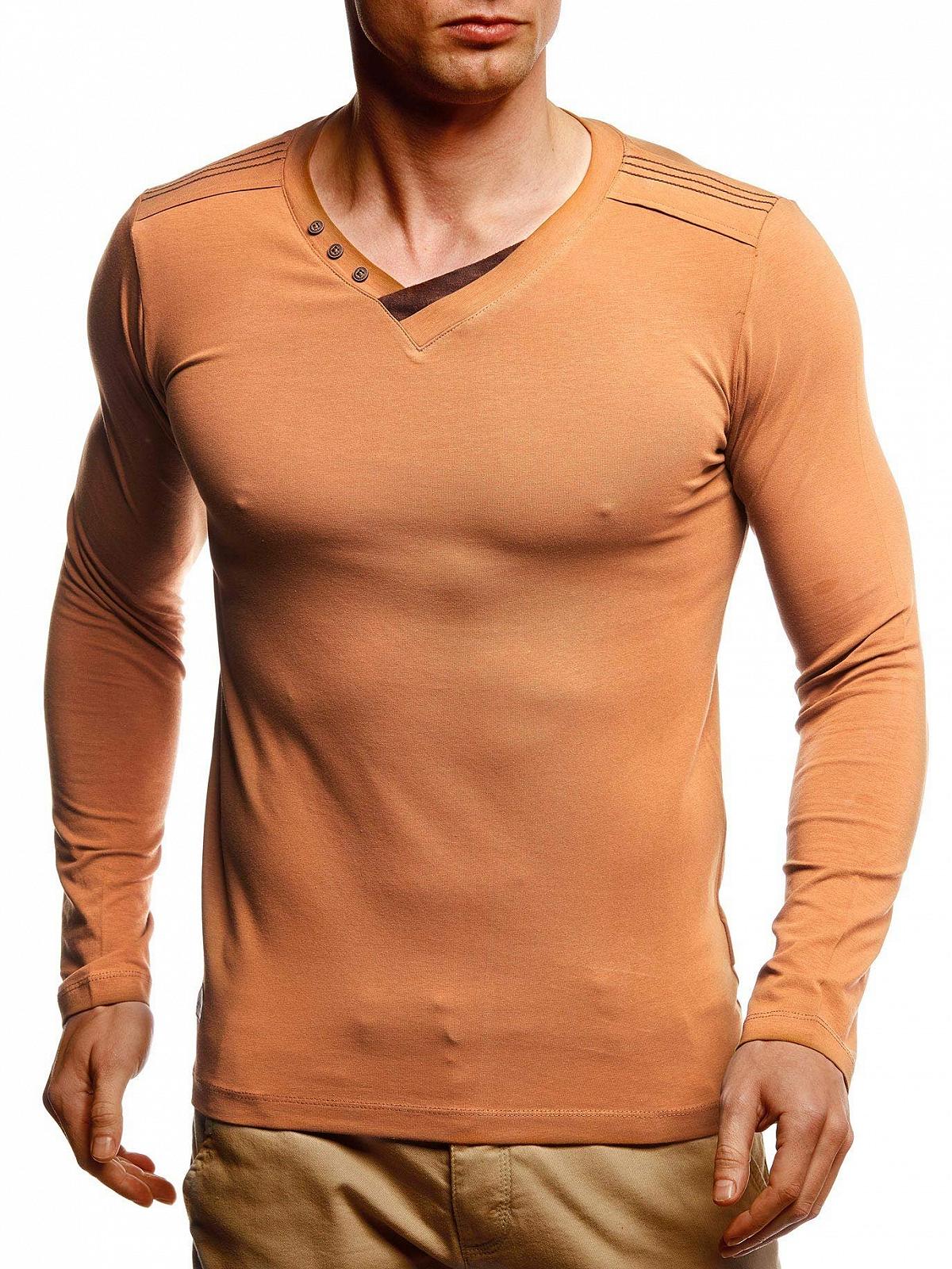 Футболка з довгим рукавом Leif Nelson Slim Fit V-подібний виріз, бавовна, білий, фото №2