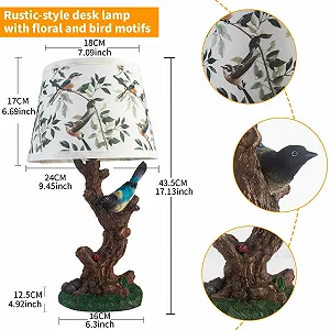 Настільна лампа приліжкова FIRVRE в стилі кантрі E27 з вимикачем квітковий та пташиний мотив і змінний лляний абажур synthetic.ua - Фото 1