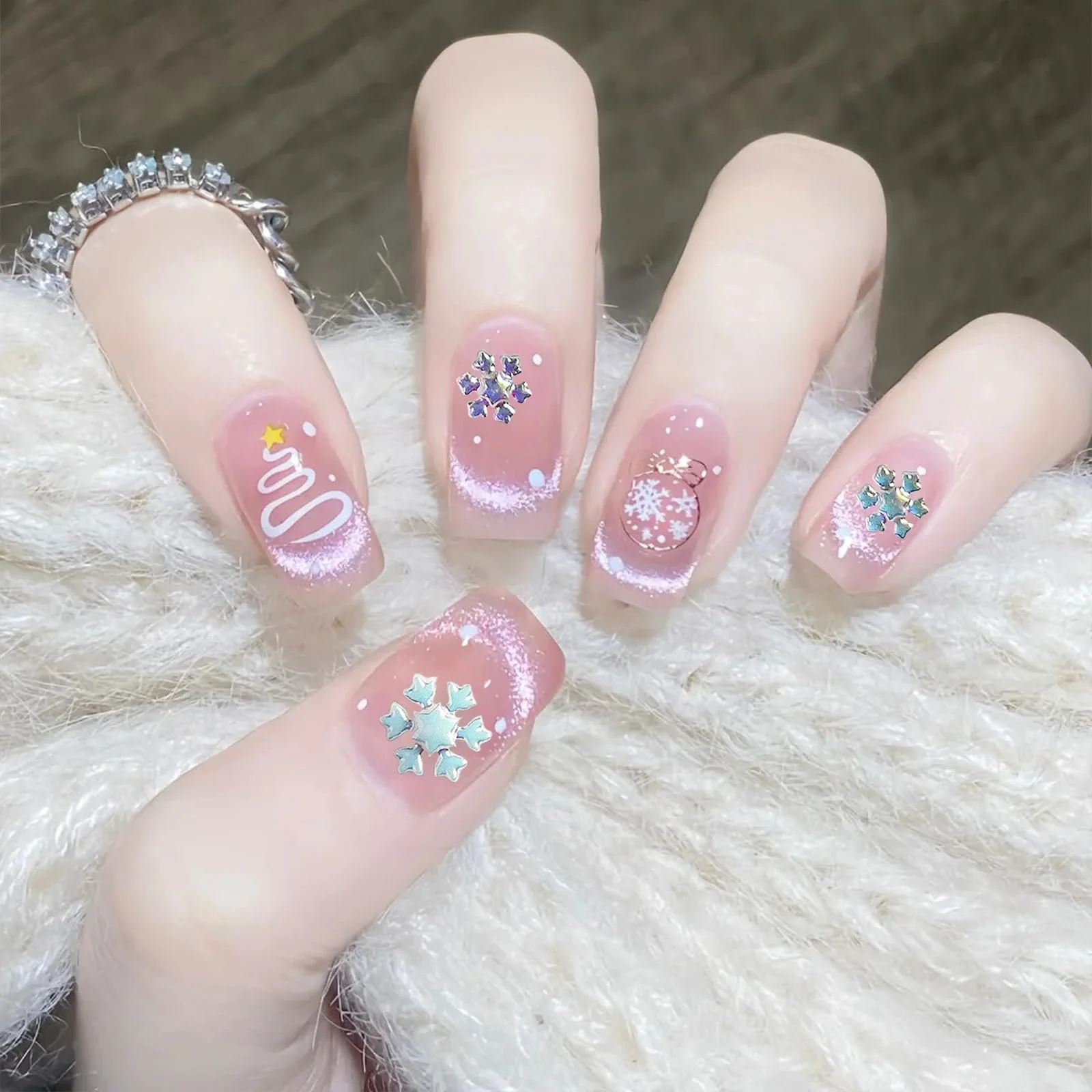 Сніжинки Різдвяні, Набір 200 шт, 3D смоляні дорогоцінні камені, фото №6