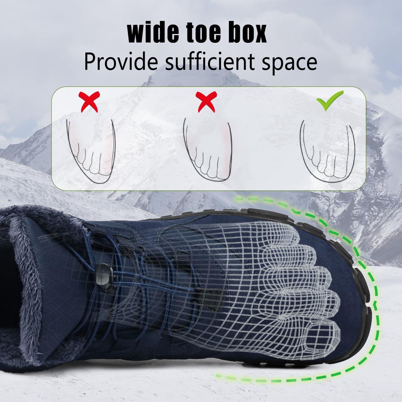 Зимові черевики AONETIGER Barfußschuhe для чоловіків і жінок, теплі, утеплені, снігові, зручні, легкі, зимові, водонепроникні, для активного відпочинку, бавовняні, фото №3