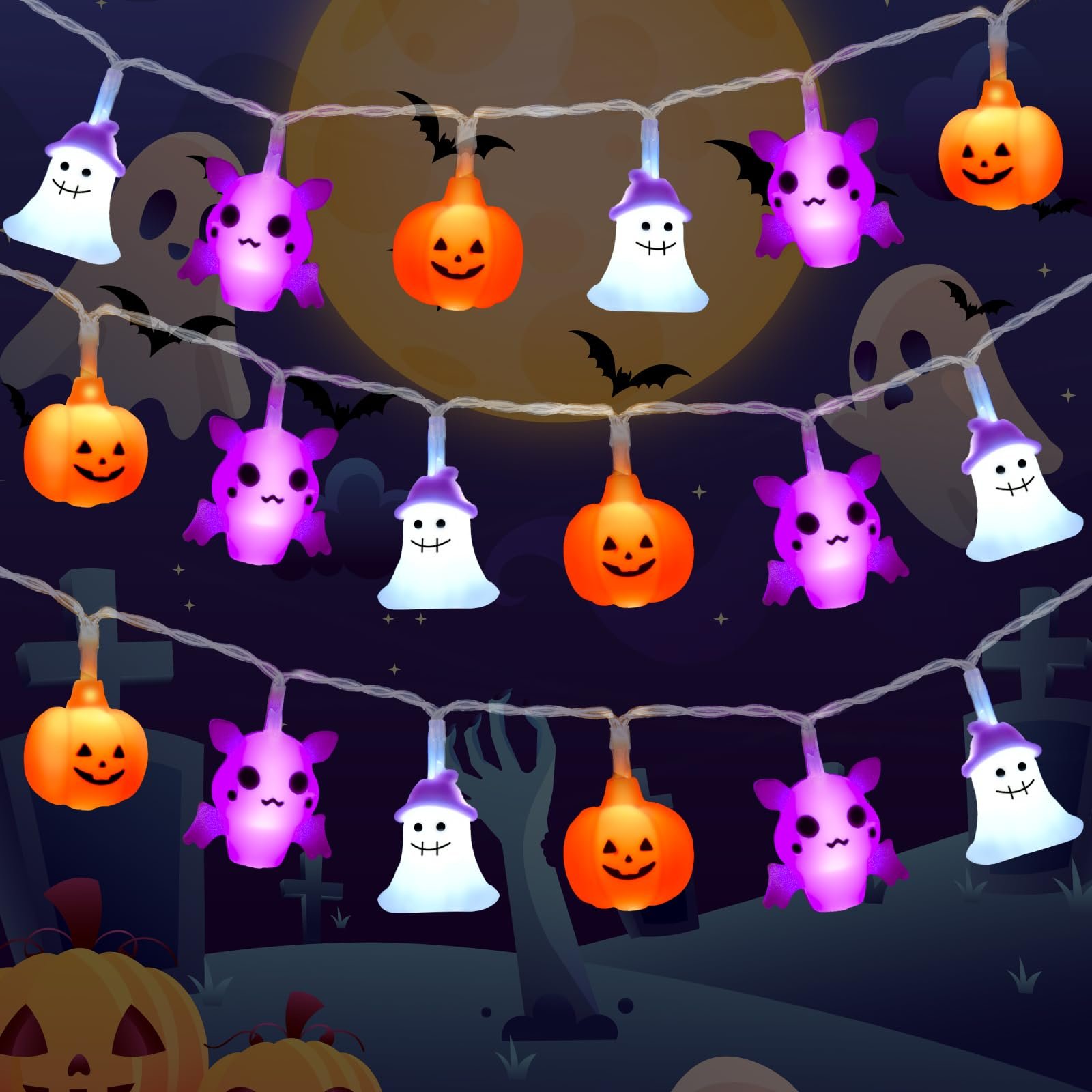 Гирлянда Gcstnn Halloween Тыква Летучая мышь Привидение 3 м 20 LED оранжевый, фото №1