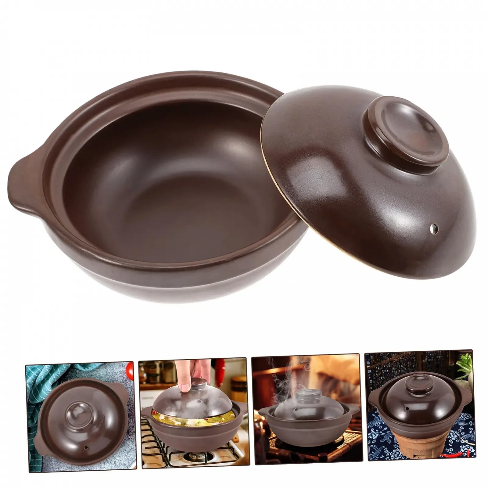 Кастрюля-сотейник Ciieeo Household Многофункциональная с крышкой для риса и пасты Коричневая, фото №7