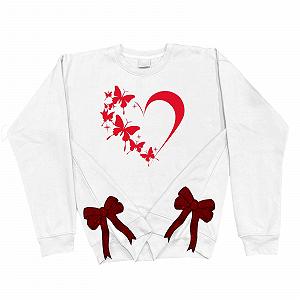 Женский свитшот с круглым вырезом, длинными рукавами, принтом в виде сердца, повседневный, ко Дню святого Валентина, с бантом сбоку synthetic.ua - Фото 1