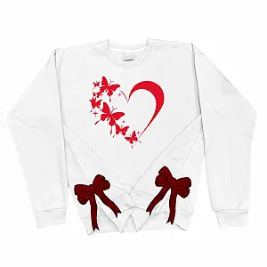 Женский свитшот с круглым вырезом, длинными рукавами, принтом в виде сердца, повседневный, ко Дню святого Валентина, с бантом сбоку synthetic.ua - Фото 1