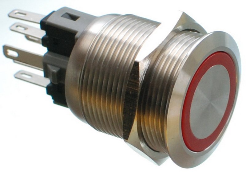 Кнопка антивандальна VJ Parts d25mm стрижка 22mm h34mm 6 контактів індикація, фото №1
