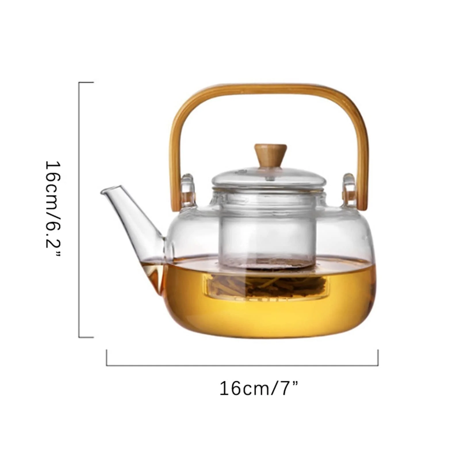 Чайник-заварник ZRQSMCX Скляний Жаростійкий з бамбуковою ручкою, фото №3