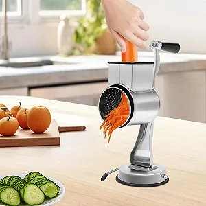 Ручна кухонна слайсер-терка барабанна з нержавіючої сталі, багатофункціональна овочерізка, 5 лез, міцна присоска, ергономічна ручка synthetic.ua - Фото 1