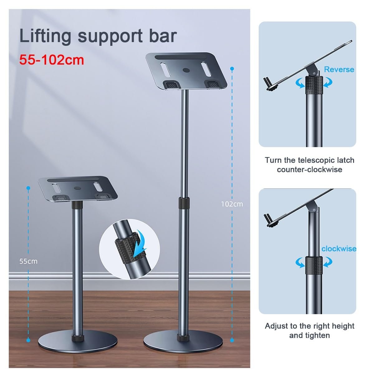 Регулируемая Подставка для Ноутбука, Универсальная Подставка для Проектора, Эргономичная Подставка для дома, офиса, для положения стоя и сидя, регулируемая высота 55 см - 101.6 см, фото №2