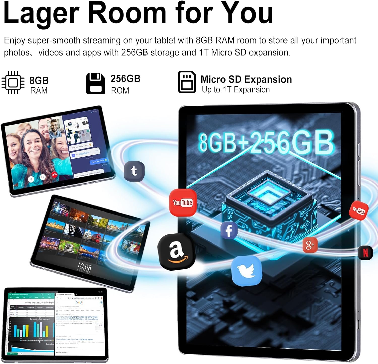 Планшет 13" 2K Veidoo T80 Plus (8+8)/256Gb 4G 2-SIM 8 ядер Android 12 10000 mAh Сірий, фото №6