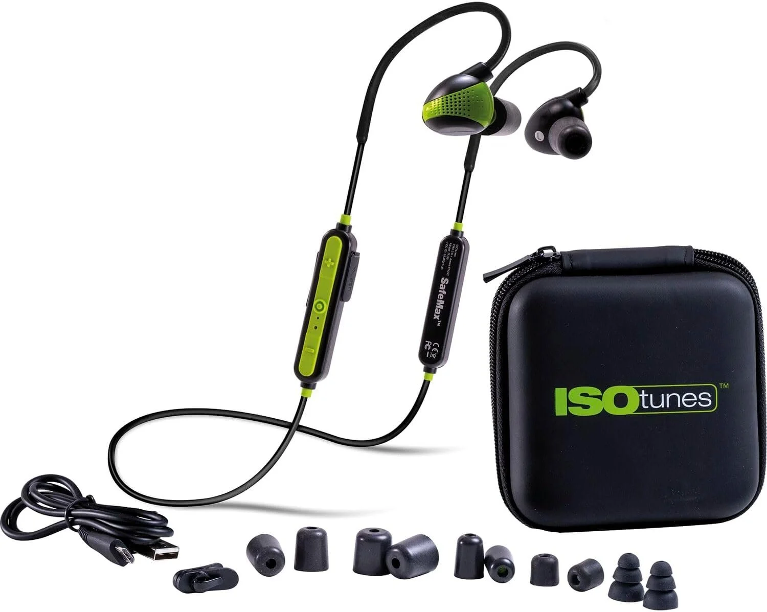 Безпровідні протишумові навушники ISOtunes PRO Aware IT39 / Bluetooth 5.0 / Активне шумозаглушення / Вологозахист IP67 / До 10 годин роботи / Чорно-зелений, фото №1