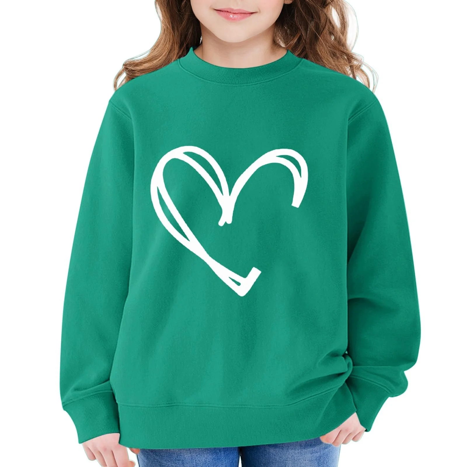 YHHRJAI Толстовка для дівчинки з принтом серця, круглим вирізом, м’який пуловер з буквеним принтом, довгими рукавами, фото №5