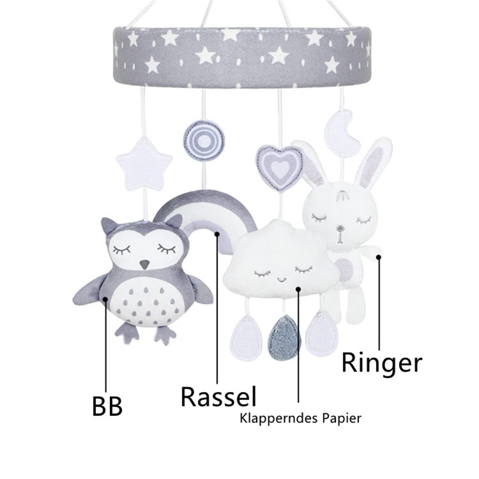 Мобиль Sarah Duke Baby Bed Bell 3D Cartoon Animals Rainbow Clouds Wind Chimes B, фото №5