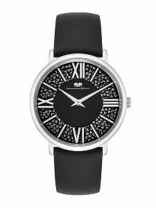 Жіночий годинник Rhodenwald & Söhne 10010329 Аналоговий Японський кварцовий Чорний шкіряний ремінець, прикрашений кристалами, сріблястий, без візерунка - Фото 1