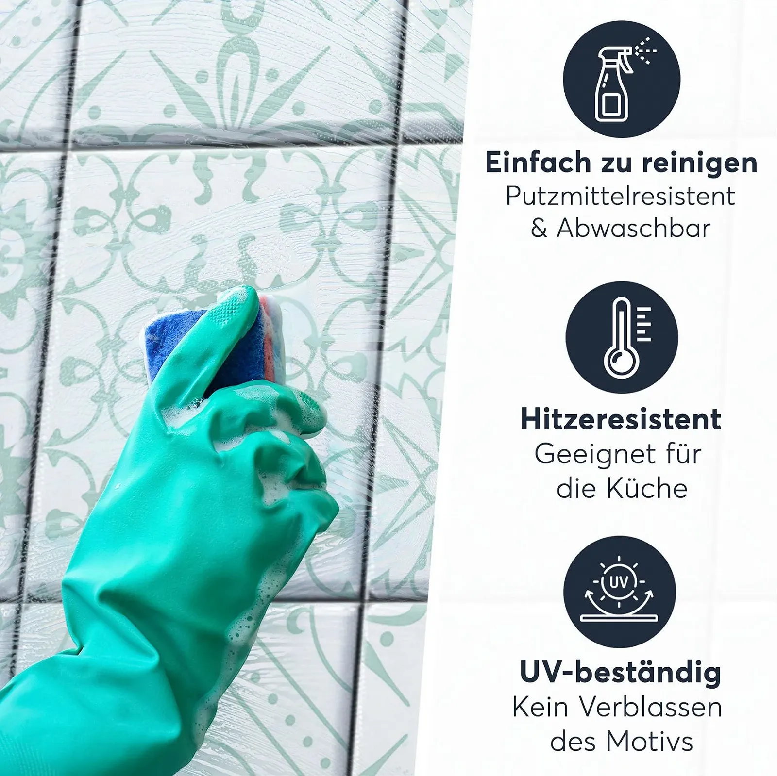 Наклейки для плитки creatisto самоклеючі орнамент бірюзовий 9 шт, фото №6