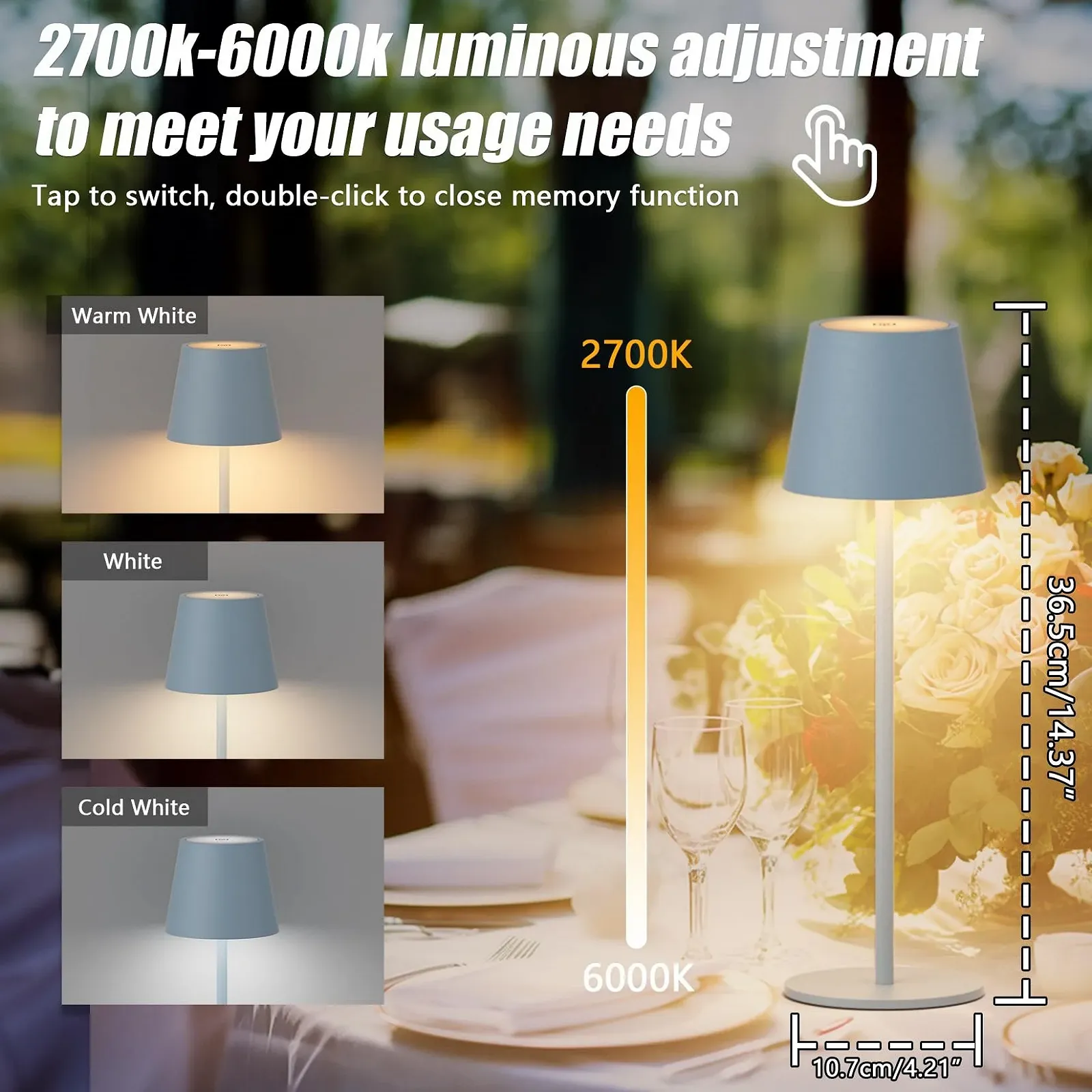 Настільна лампа Aipsun (Набір із 2 шт.) акумуляторна LED 6000 mAh бездротова IP54 синя, фото №4