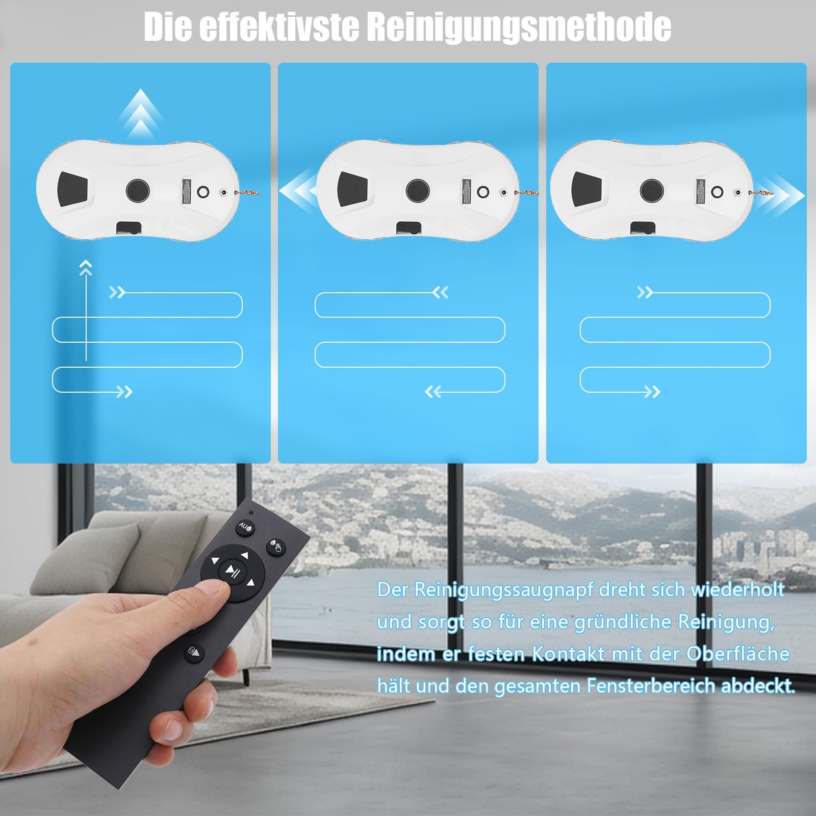 Робот для мойки окон Electric Window Cleaner с функцией распыления Automatic Window Cleaning Robot Wireless 2800 Pa Window Cleaning Robot с дистанционным управлением 6 салфеток из микрофибры, фото №3