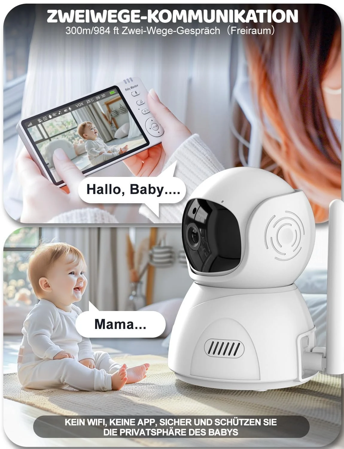 Відеоняня BURNNOVE 5 дюймів IPS 720P 355°/90° Night Temperature Monitoring Two-Way Audio VOX 8 Lullabies, фото №5 Відеоняня BURNNOVE 5 дюймів IPS 720P 355°/90° Night Temperature Monitoring Two-Way Audio VOX 8 Lullabies, фото №5