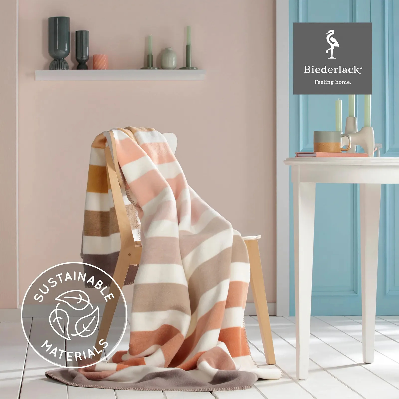 Плед Biederlack Soft Cuddly 'Natural Horizon' I Сделано в Германии I Полосатый плед в натуральных тонах I Покрывало 150 x 200 см I Плед для дивана из хлопка и полиакрила I Oeko-Tex Made in Green, фото №2