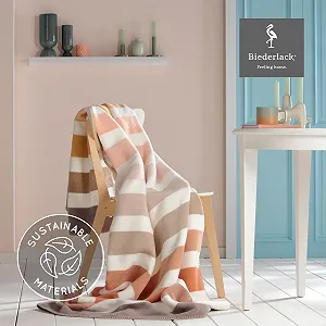 Плед Biederlack Soft Cuddly 'Natural Horizon' I Сделано в Германии I Полосатый плед в натуральных тонах I Покрывало 150 x 200 см I Плед для дивана из хлопка и полиакрила I Oeko-Tex Made in Green synthetic.ua - Фото 1