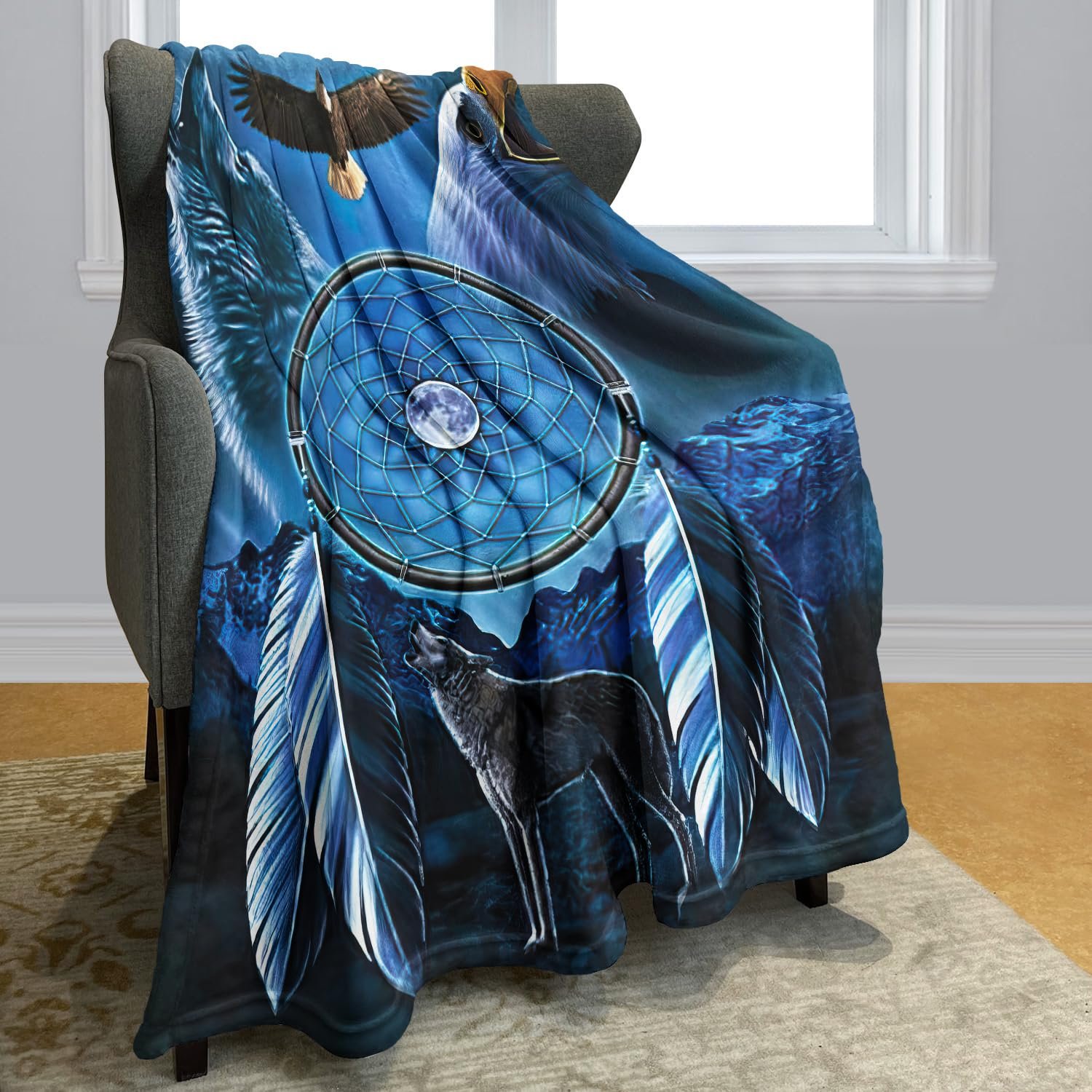 Одеяло YISUMEI Фланель Мягкое Флисовое Одеяло Ловец снов с Волком и Белоголовым Орланом 150 x 200 см, фото №1 Одеяло YISUMEI Фланель Мягкое Флисовое Одеяло Ловец снов с Волком и Белоголовым Орланом 150 x 200 см, фото №1