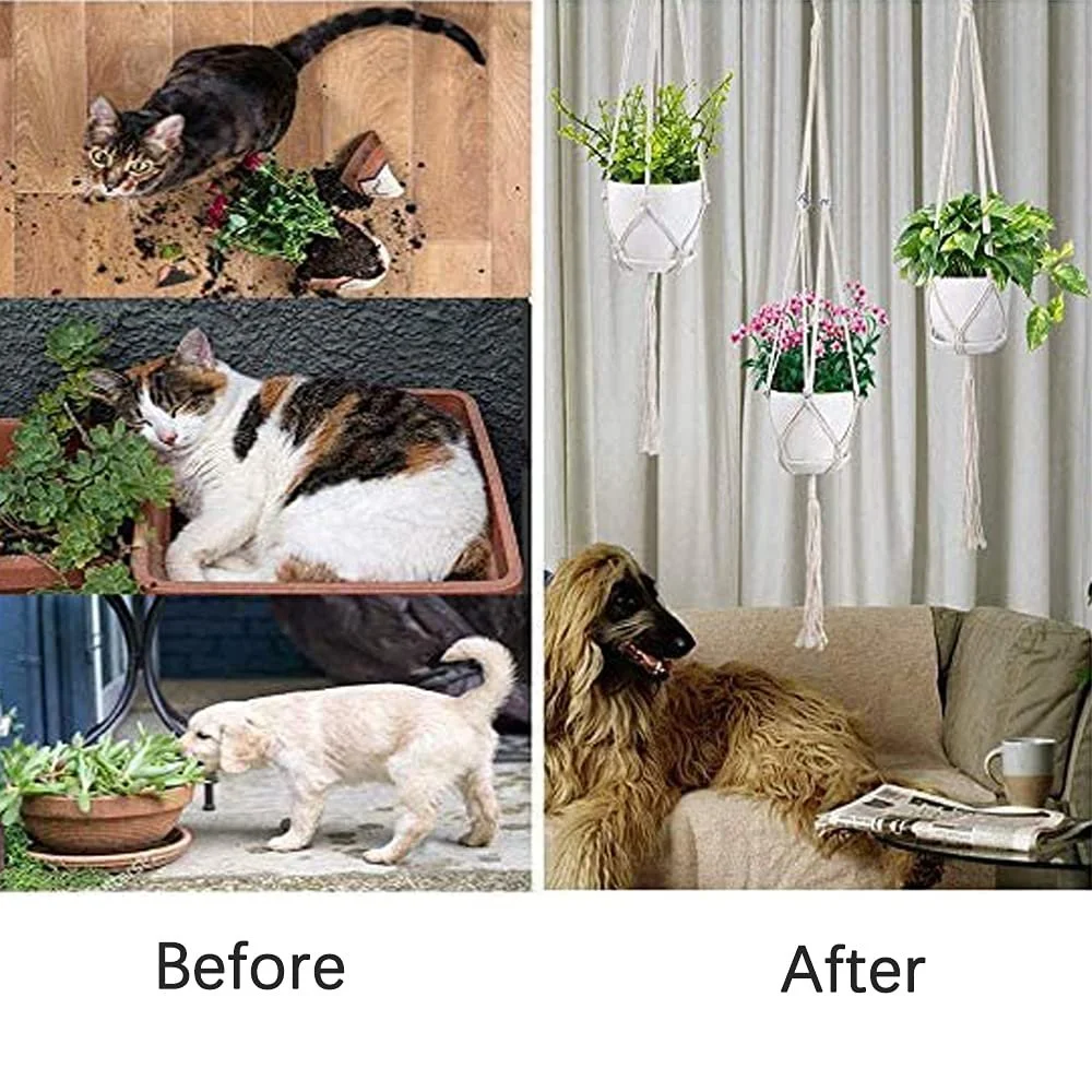 Подвесные корзины Ylinwtech Набор 2 шт. Хлопковая веревка Макраме Ручное плетение Бежевый, фото №4