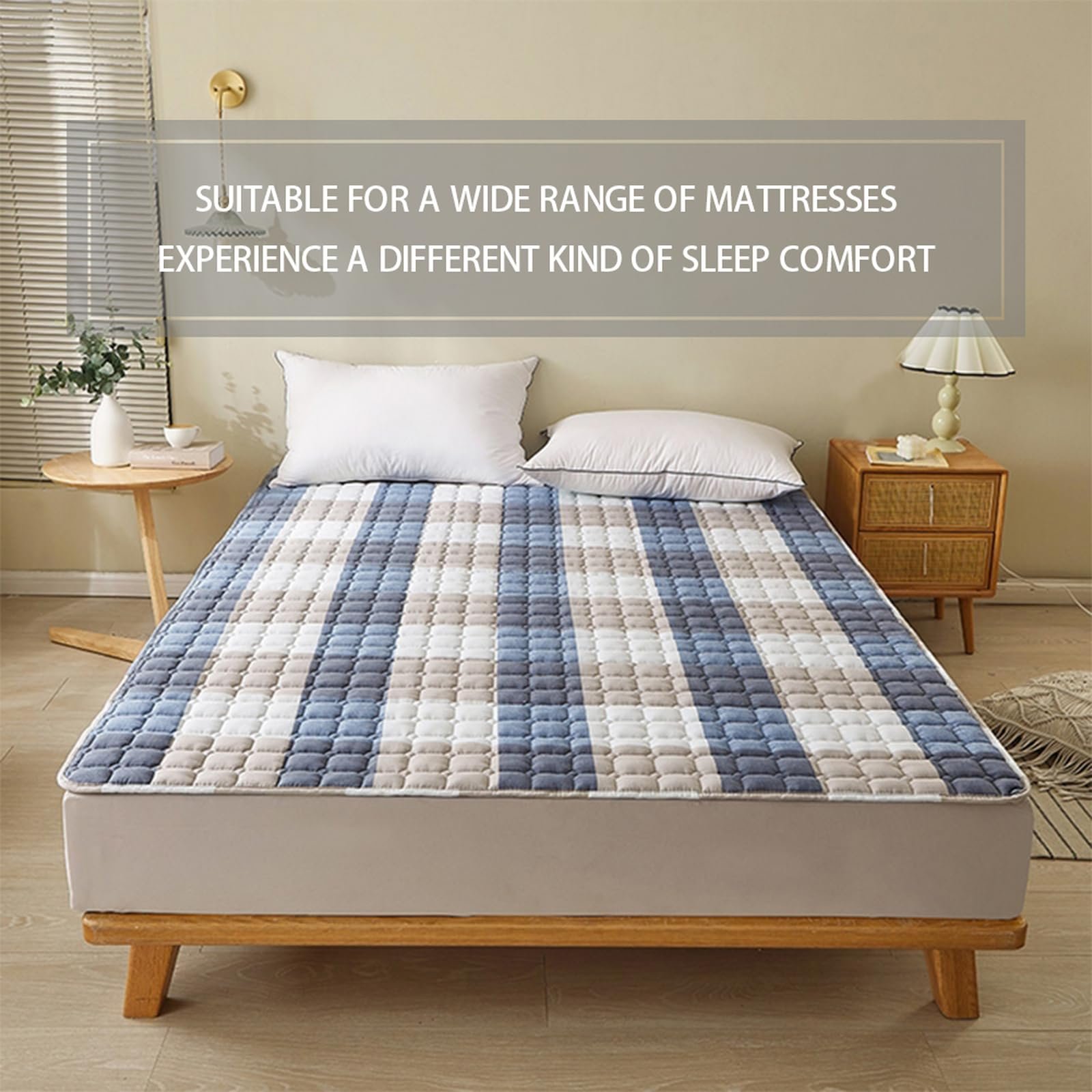 Наматрацник HAIBA 200 x 220 см, стьобаний, синій, 3-шаровий, 100% бавовна, з кутовими гумками, фото №2