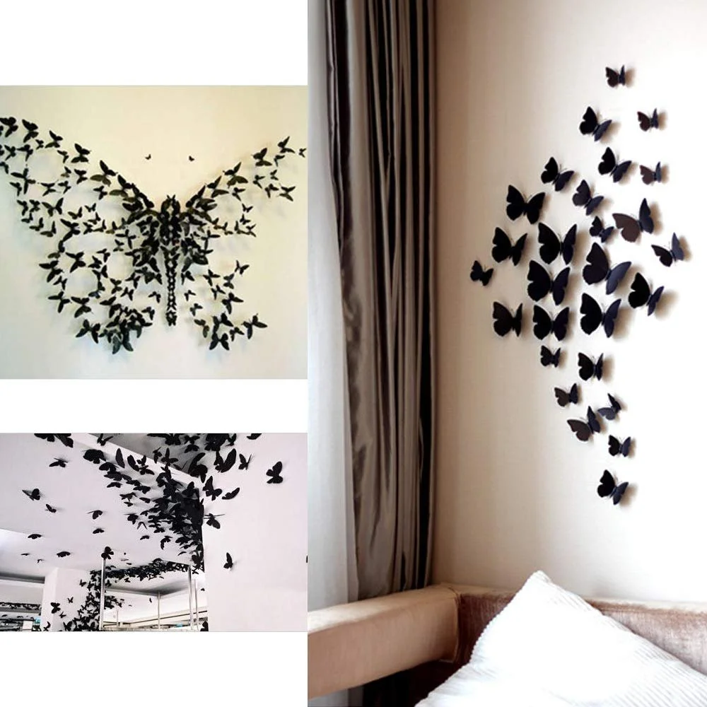 Наклейка на стіну JUN-H Набір 3D метеликів ПВХ з магнітами чорна, фото №5 Наклейка на стіну JUN-H Набір 3D метеликів ПВХ з магнітами чорна, фото №5