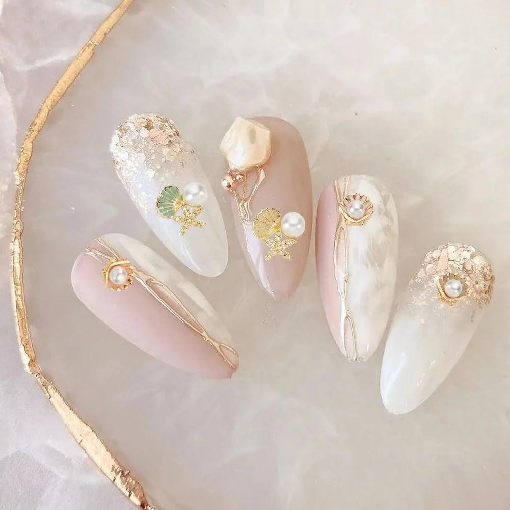 Подвески для ногтей 6 стилей с океанским мотивом 24 шт., украшения для ногтей в форме ракушек, бусины в форме морской звезды, украшения для ногтей, драгоценности, эмалированные сплавные кабошоны для акриловых ногтей, DIY поделки, фото №5