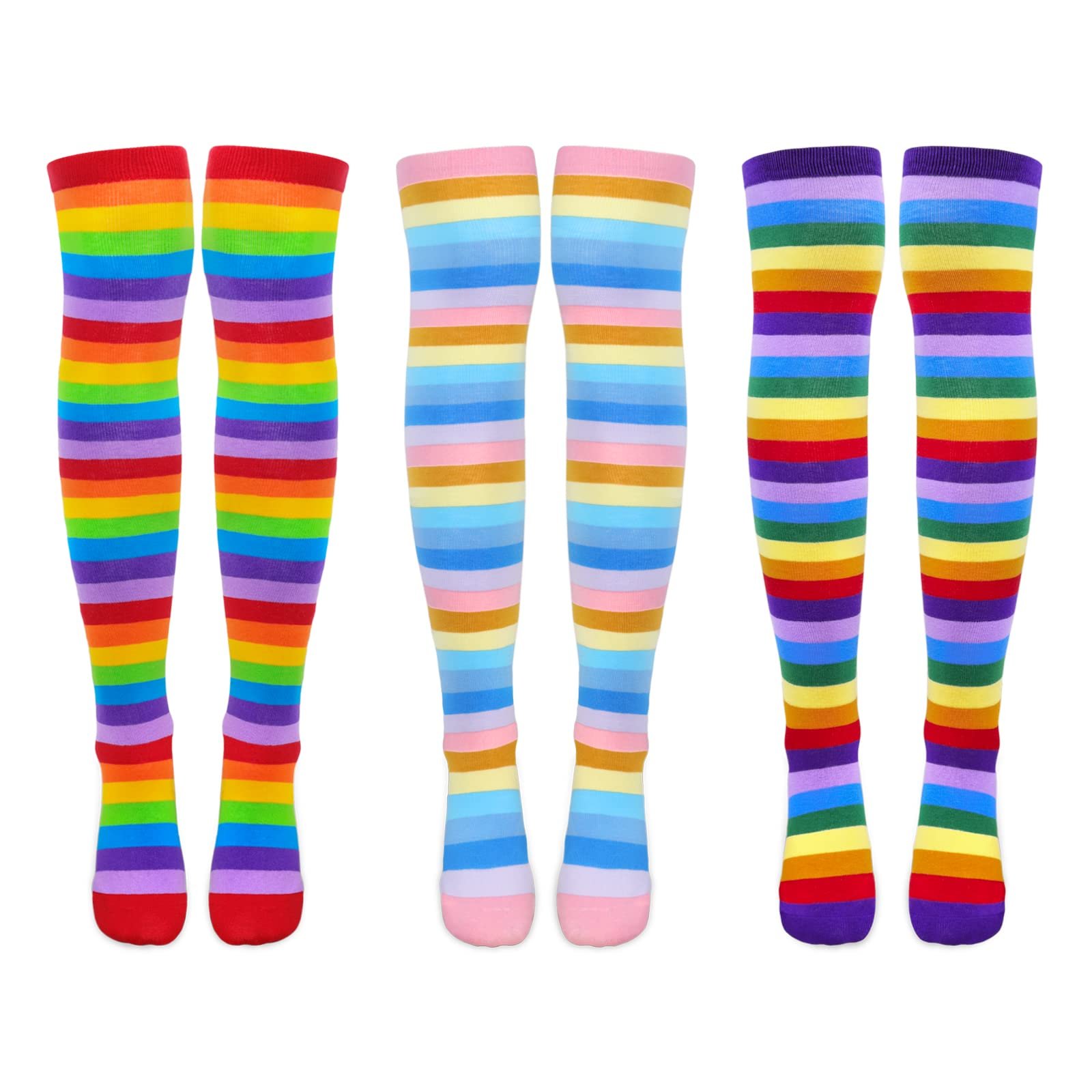 Гольфы в полоску LittleForBig до бедра, набор 3 пары - Розовый/Красный/Фиолетовый, Розовый/Красный/Фиолетовый, фото №2