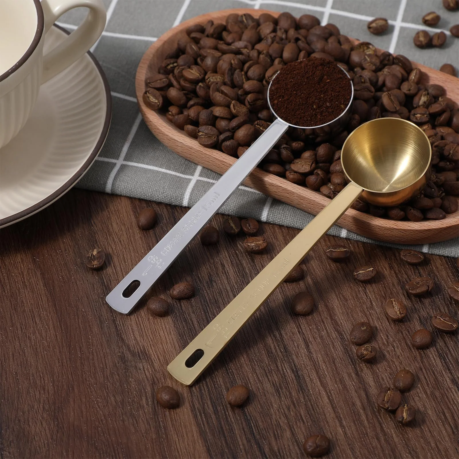 Ложка кавова Nogeqi 15 мл, нержавіюча сталь, срібна, золота, набір 2 шт, фото №5