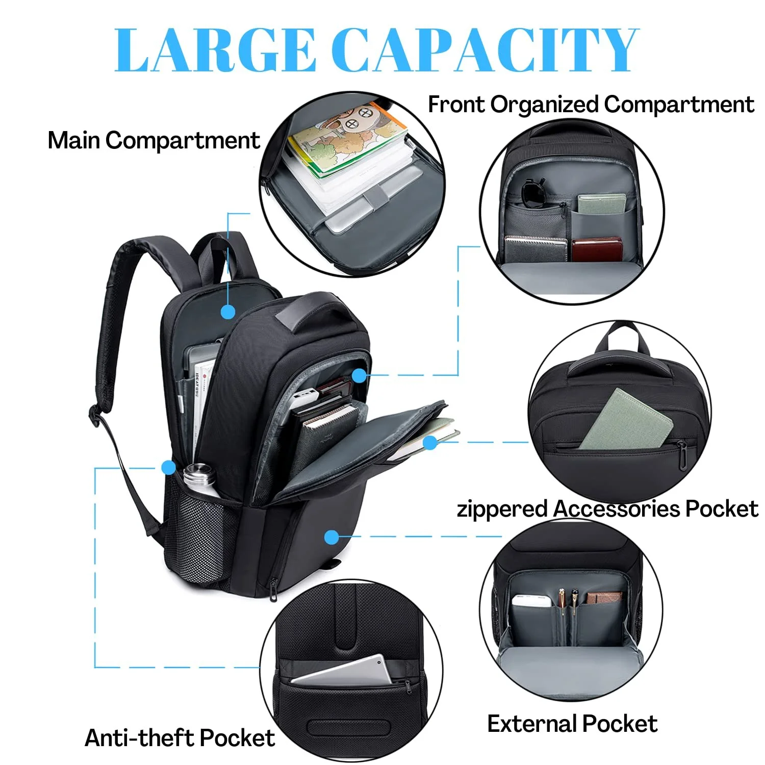 Рюкзак для ноутбука Large 17.3 дюйми USB Charging Port Anti Theft Black, фото №2 Рюкзак для ноутбука Large 17.3 дюйми USB Charging Port Anti Theft Black, фото №2