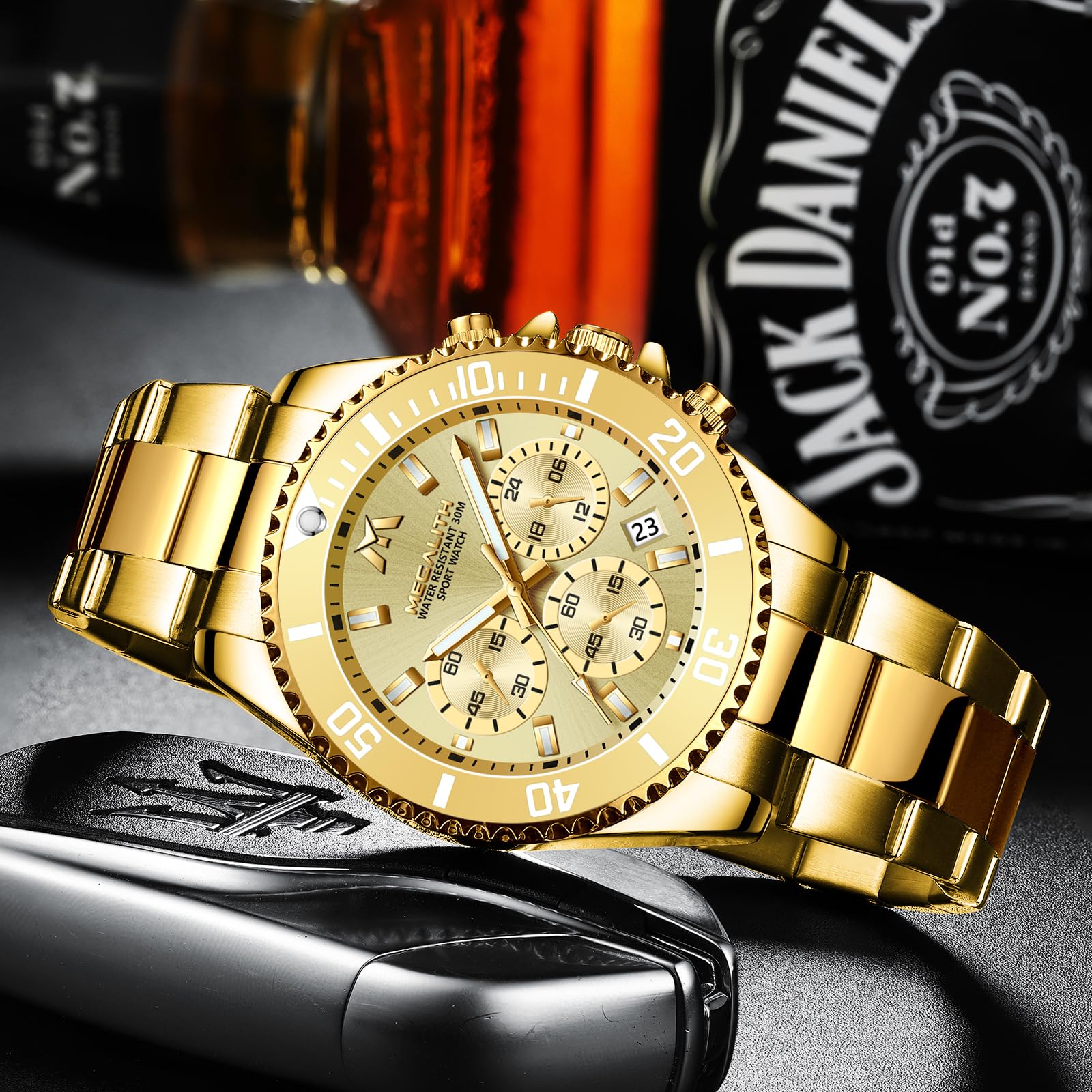 Годинник MEGALITH Чоловічий Хронограф Нержавіюча сталь Золотий 43 мм Водонепроникний Люмінесцентний Анемометр Чоловічий Елегантний Подарунок C2 Золото Нержавіюча сталь, фото №3 Годинник MEGALITH Чоловічий Хронограф Нержавіюча сталь Золотий 43 мм Водонепроникний Люмінесцентний Анемометр Чоловічий Елегантний Подарунок C2 Золото Нержавіюча сталь, фото №3