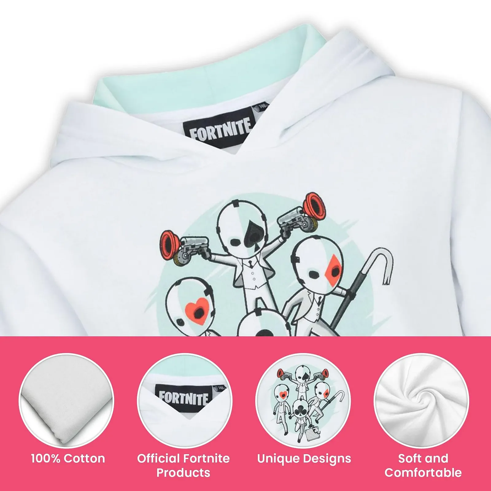 Худи FORTNITE Wild Card Белый Длинный рукав Детский Унисекс Капюшон на шнурке Игровой Хлопковый Размеры 10-16 лет, Белый, фото №3 Худи FORTNITE Wild Card Белый Длинный рукав Детский Унисекс Капюшон на шнурке Игровой Хлопковый Размеры 10-16 лет, Белый, фото №3