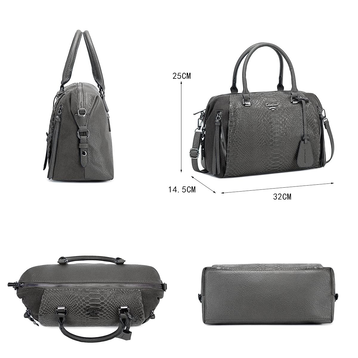 Сумка David Jones боулинг из искусственной кожи со змеиным принтом элегантная серая, фото №5