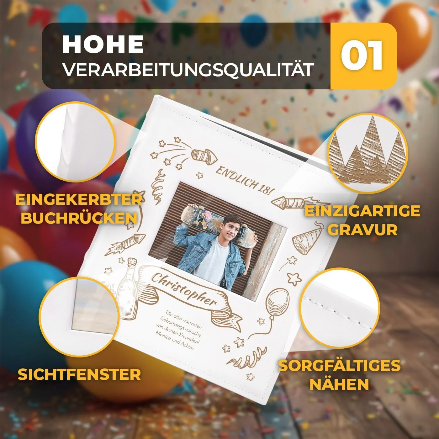 Фотоальбом Maverton для DIY с вырезом для фотографий с гравировкой - на 240 фотографий 10 x 15 - 60 черных страниц - размер 33 x 30 см - Белый, фото №2 Фотоальбом Maverton для DIY с вырезом для фотографий с гравировкой - на 240 фотографий 10 x 15 - 60 черных страниц - размер 33 x 30 см - Белый, фото №2