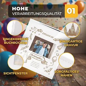 Фотоальбом Maverton для DIY с вырезом для фотографий с гравировкой - на 240 фотографий 10 x 15 - 60 черных страниц - размер 33 x 30 см - Белый synthetic.ua - Фото 1