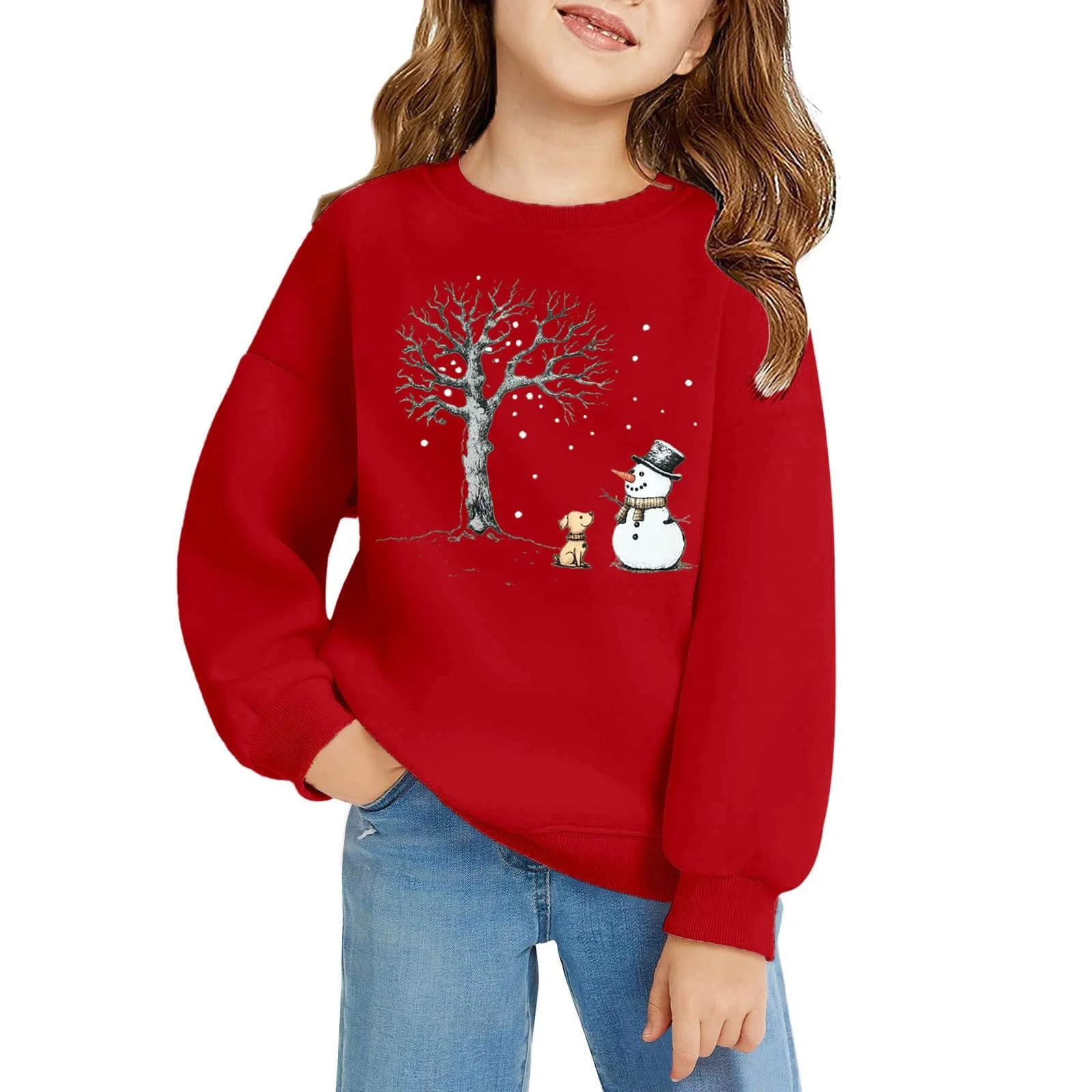 Пуловер для девочек, повседневный лонгслив с круглым вырезом, мягкий, фото №2