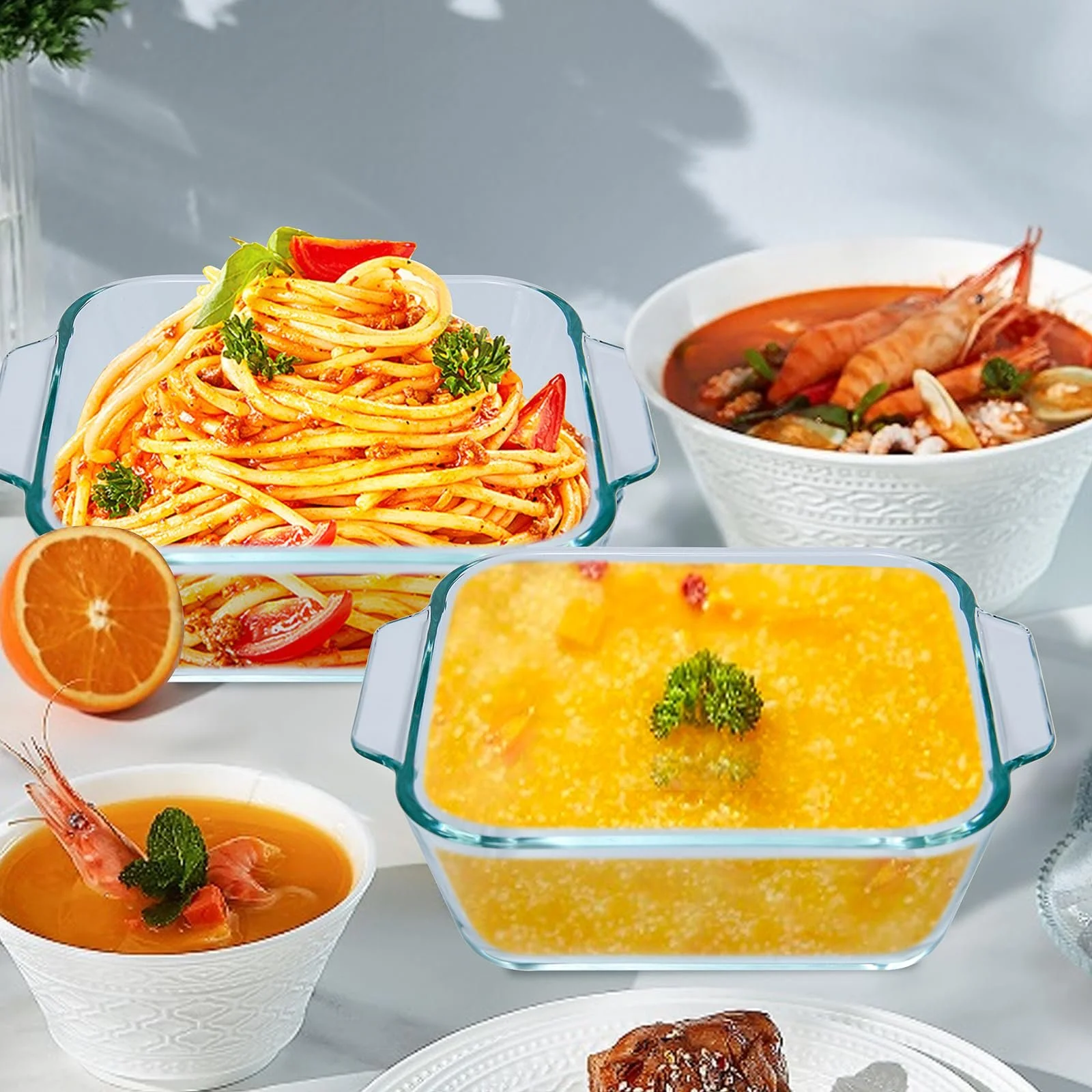 Набор форм для запекания 2 шт 5 дюймов стеклянные квадратные с ручками Прозрачные, фото №6