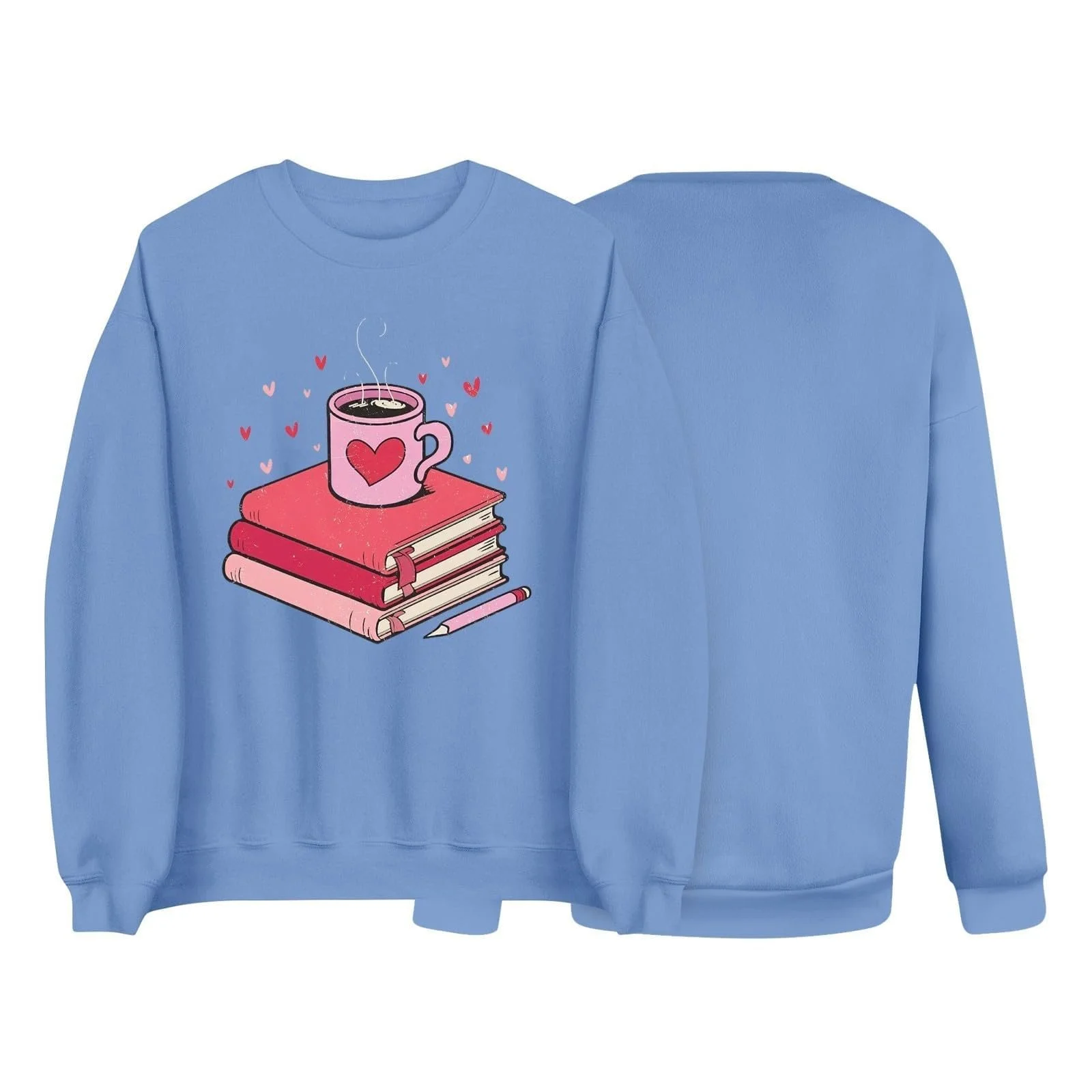 Женский свитер на День святого Валентина, свитшот, топ, женский пуловер, свитшот с круглым вырезом, узор сердца из книг, свитшот с длинными рукавами, повседневная одежда для студентов, без капюшона, фото №3