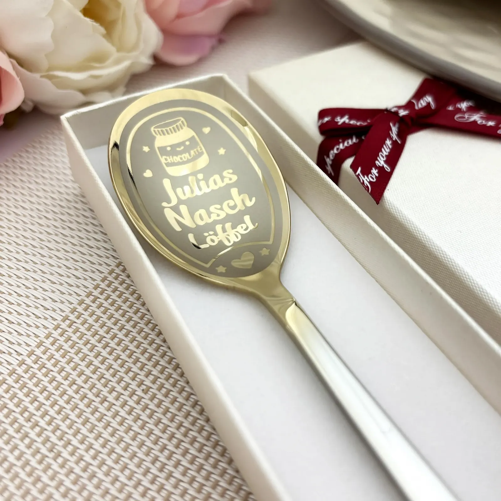 Ложка для шоколаду та десертів з гравіюванням імені та побажань на ручці з нержавіючої сталі, фото №6