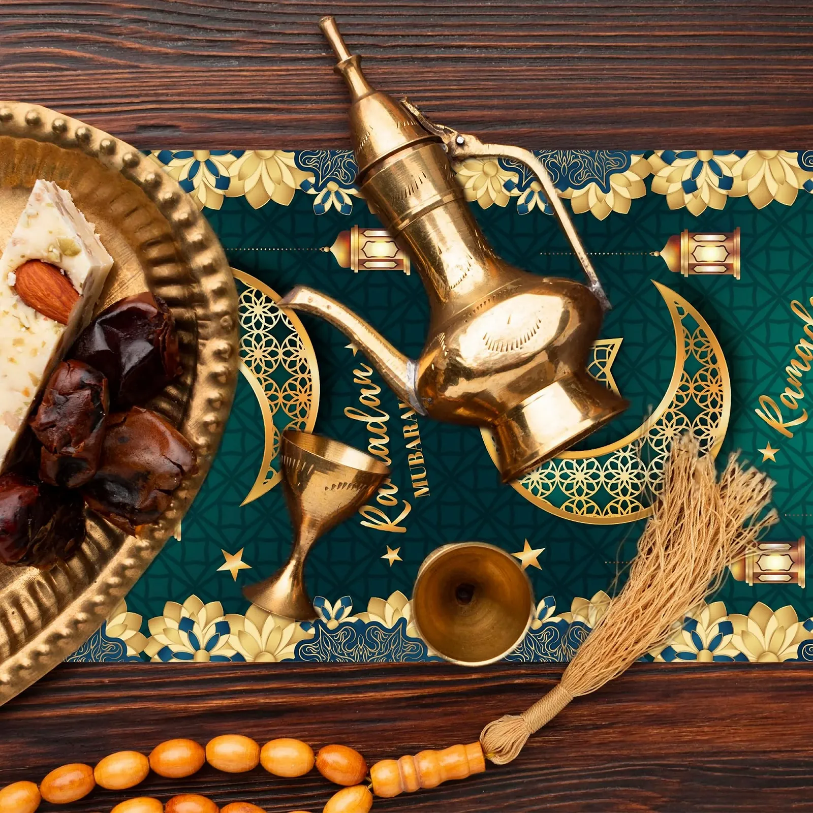 Ранер Ramadan Eid Mubarak Візерунок Місяць та Зірки 275 x 35 см Набір з 6 штук Зелений, фото №6