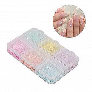 Шарик для ногтей, 5 шт, 3D цвет с маленькими круглыми пластиковыми жемчужинами и шестигранными украшениями synthetic.ua - Фото 1