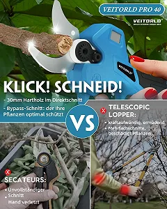 Секатори акумуляторні Veitorld, з безщітковим мотором 40 мм, 2 x 2000 mAh synthetic.ua - Фото 1