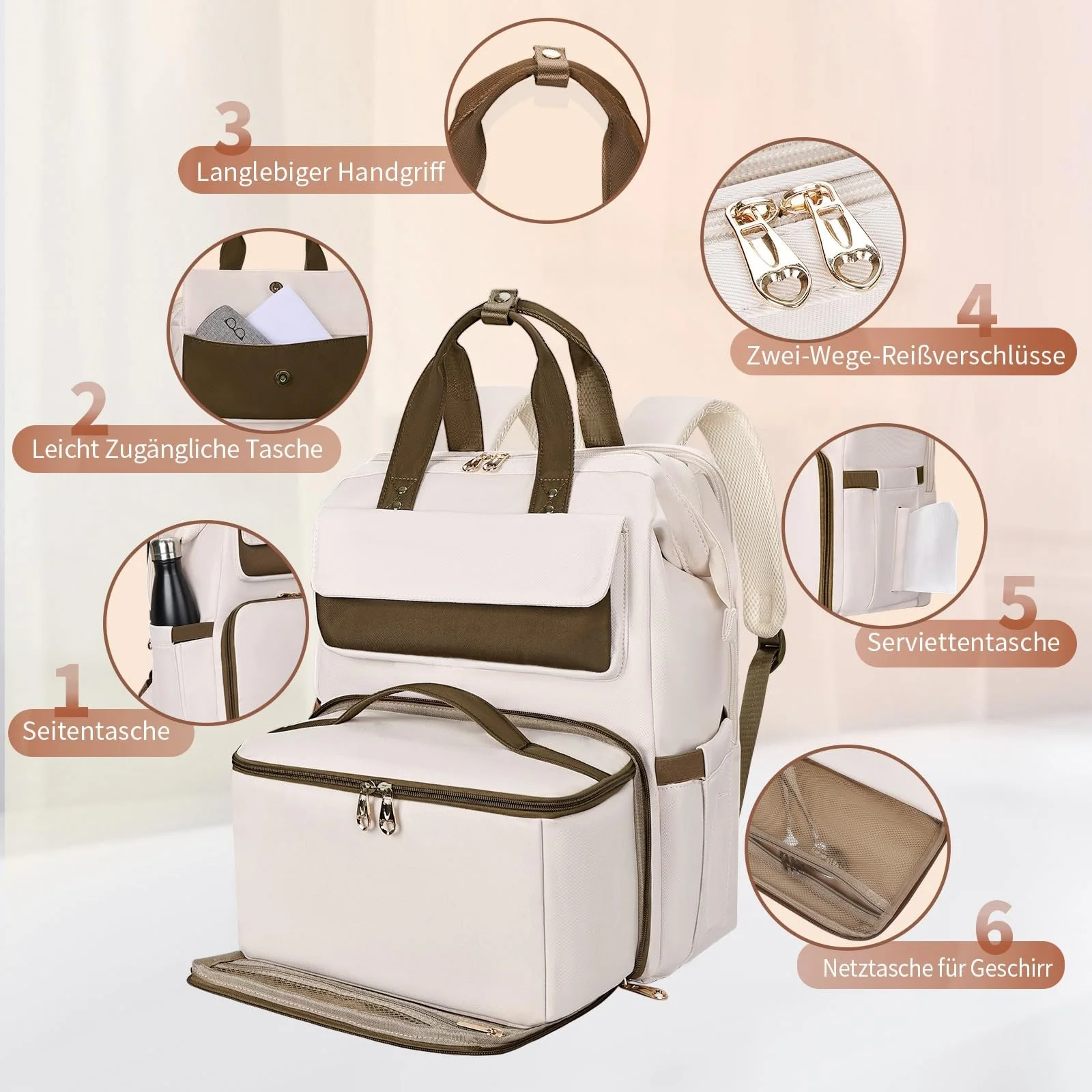 Рюкзак для ноутбука BERTASCHE Lunch 15.6 дюймів з термосумкою 2-в-1 Бежевий, фото №6 Рюкзак для ноутбука BERTASCHE Lunch 15.6 дюймів з термосумкою 2-в-1 Бежевий, фото №6