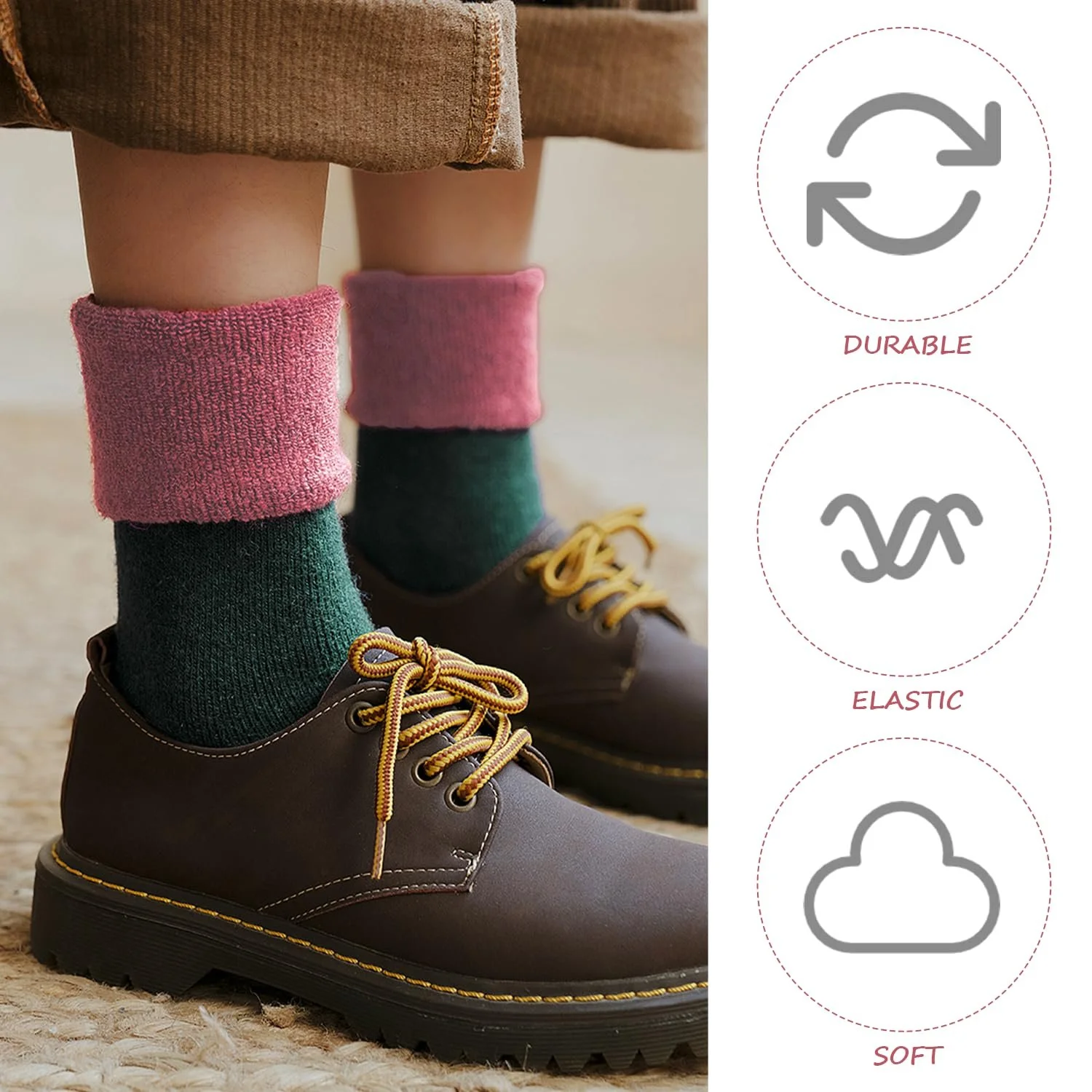 Носки Теплые вязаные зимние шерстяные толстые для женщин, 5 пар, все размеры, фото №5