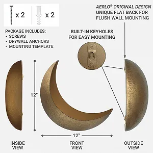 Кашпо настенное металлическое полумесяц, 30.5х30.5х9 см, золотистый рустик synthetic.ua - Фото 1