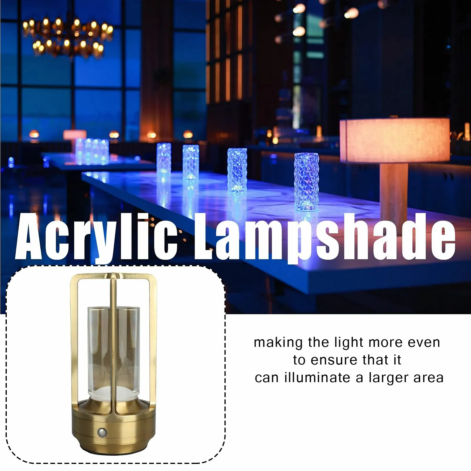 Настільна лампа металева бездротова 3 кольори димована LED акумуляторна сенсорна Золота, фото №7