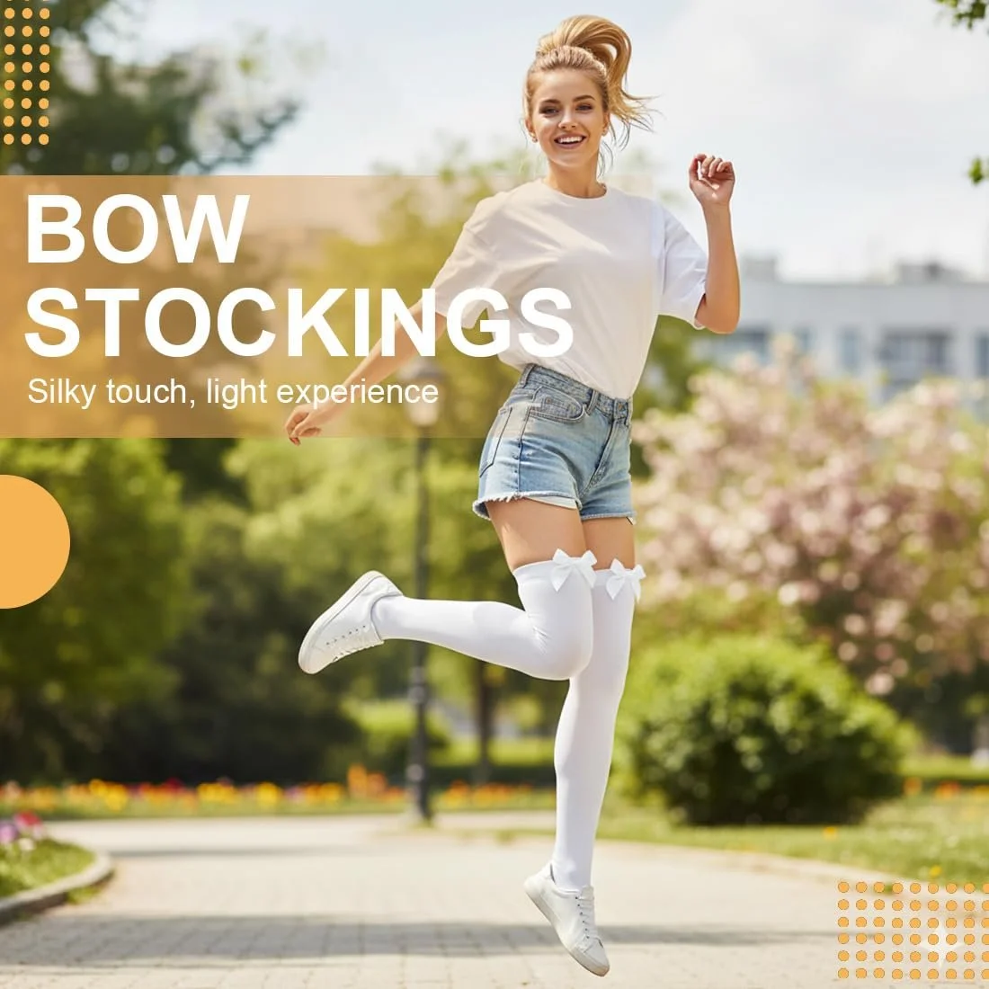 Шкарпетки вище коліна з бантом Жіночі в смужку Бавовняні Довгі Чорний + Білий (2 пари), фото №3